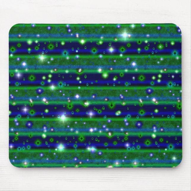 Blue Green Stripes with Stars and Raindrops Mouse Pad (Front)