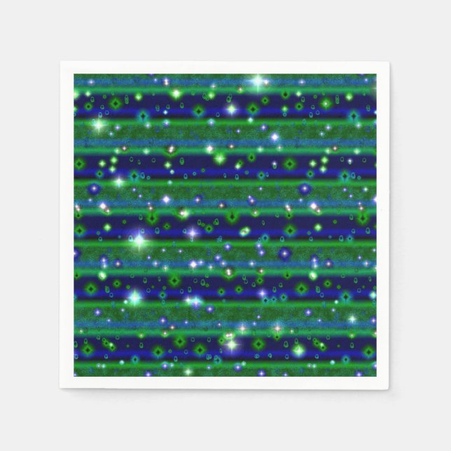 Blue Green Stripes with Stars and Raindrops Napkins (Front)