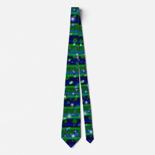 Blue Green Stripes with Stars and Raindrops Neck Tie