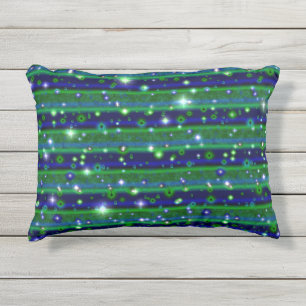 Blue Green Stripes with Stars and Raindrops Outdoor Pillow