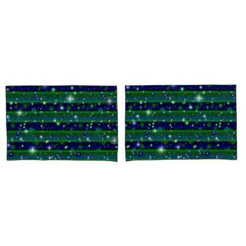 Blue Green Stripes with Stars and Raindrops Pillow Case