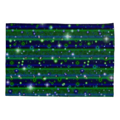 Blue Green Stripes with Stars and Raindrops Pillow Case