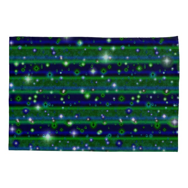 Blue Green Stripes with Stars and Raindrops Pillow Case (Back)