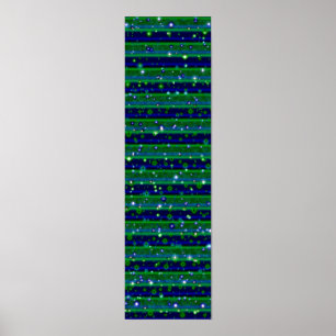Blue Green Stripes with Stars and Raindrops Poster
