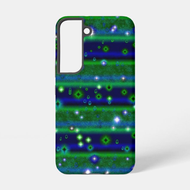 Blue Green Stripes with Stars and Raindrops Samsung Galaxy Case (Back)