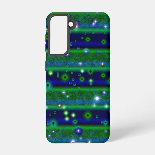 Blue Green Stripes with Stars and Raindrops Samsung Galaxy Case (Back)