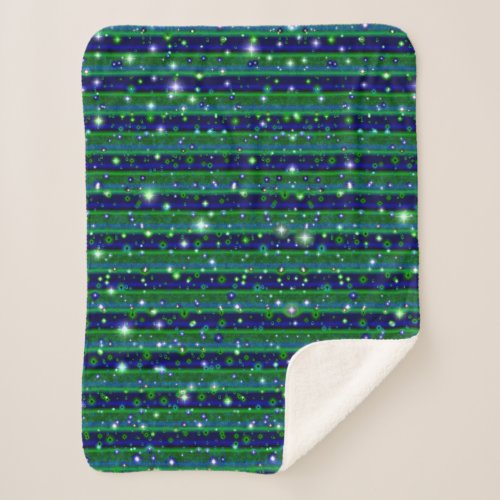 Blue Green Stripes with Stars and Raindrops Sherpa Blanket