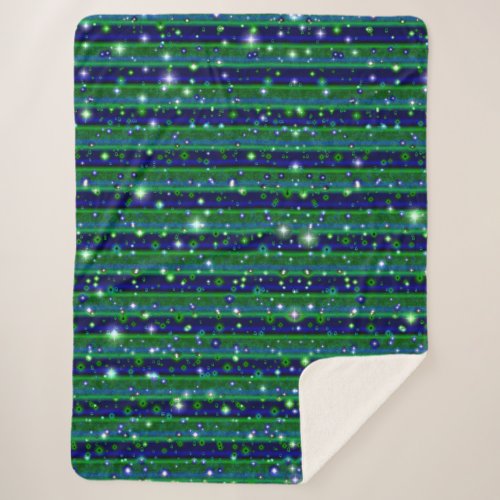 Blue Green Stripes with Stars and Raindrops Sherpa Blanket