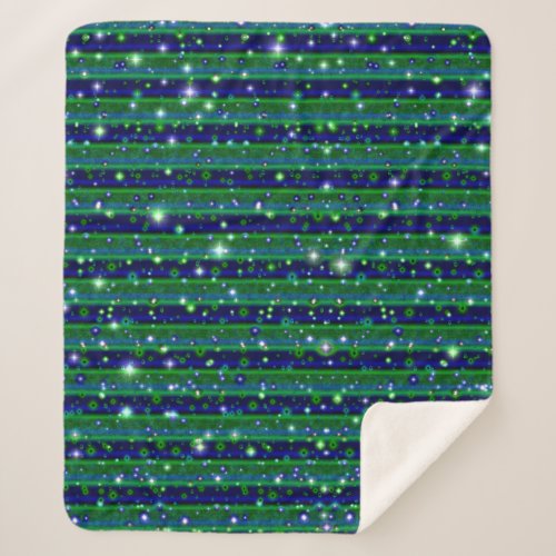 Blue Green Stripes with Stars and Raindrops Sherpa Blanket