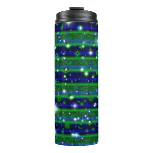 Blue Green Stripes with Stars and Raindrops Thermal Tumbler