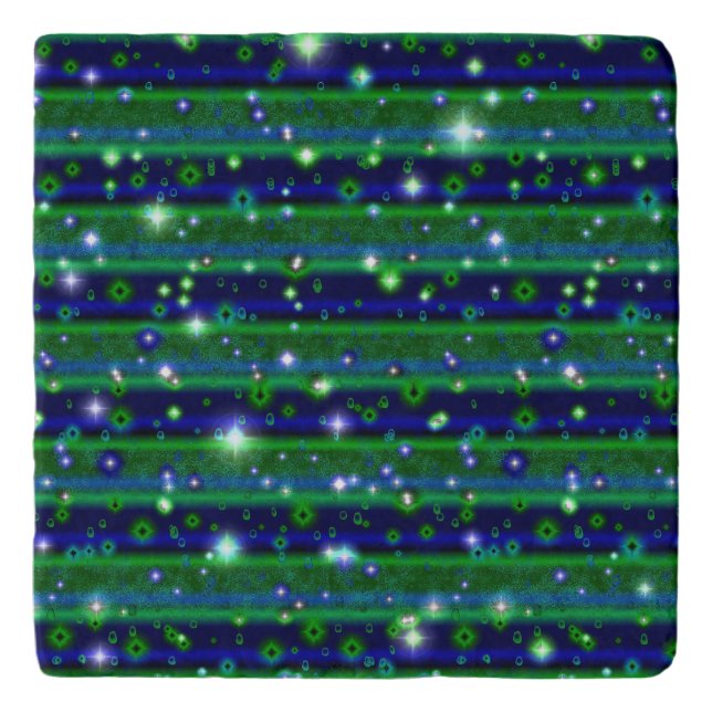 Blue Green Stripes with Stars and Raindrops Trivet (Front)