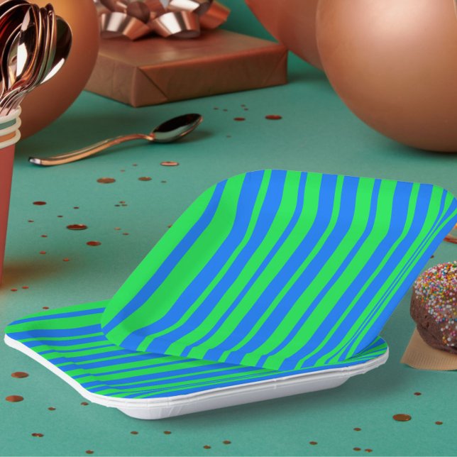 Blue Green Stylish Stripes Pattern Design  Paper Plates (Creator Uploaded)