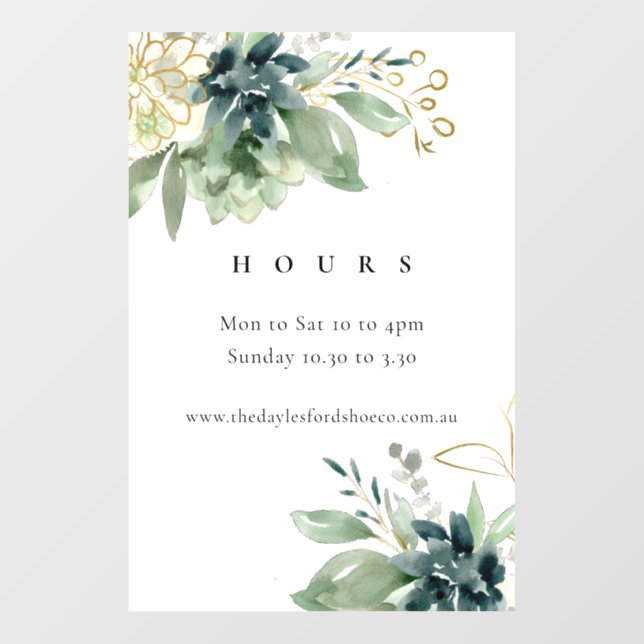 Blue Green Succulent Fauna Opening Hours Wall Decal (Front)