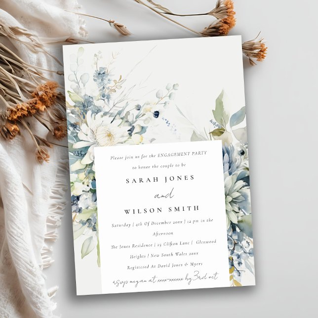 Blue Green Succulent Floral Botanical Engagement Invitation (Creator Uploaded)