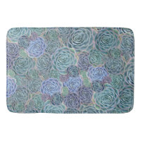 Blue Green Succulents Bath Rug