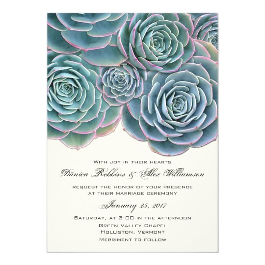 Blue Green Succulents Cream Wedding Invitations Zazzle Blue Green Succulents Cream Wedding Invitations