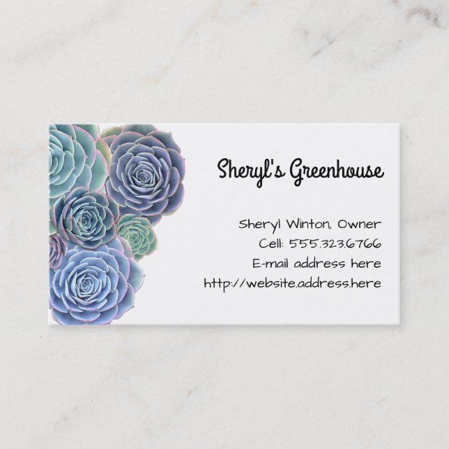 Blue Green Succulents Custom Template Business Card (Front)