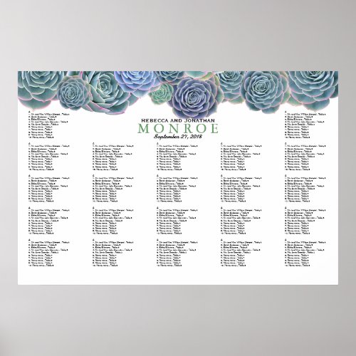 Blue Green Succulents Seating Chart Template