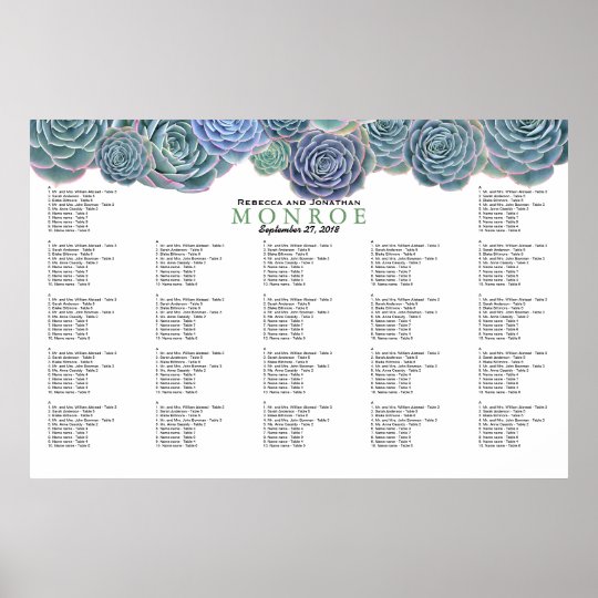 Blue Green Succulents Seating Chart Template Zazzle Com