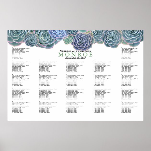 Blue Green Succulents Seating Chart Template