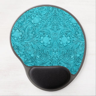 Blue-Green Suede Leather Look Retro Floral Design Gel Mouse Pad