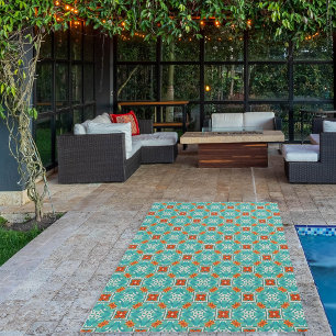 Blue-Green Summer Carpet with Burnt Orange Outdoor Rug