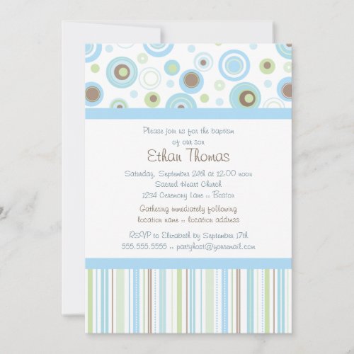 Blue Green Sweet Baby Boy Polka Dot Baptism Invite