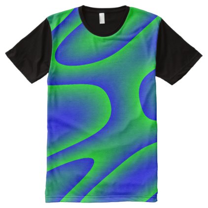 Blue-Green Swirl All-Over Printed Panel T-Shirt