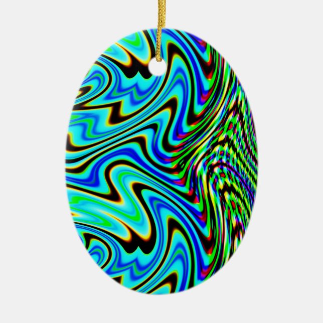 Blue Green Swirl Ceramic Ornament (Front)