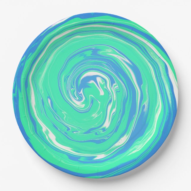 Blue Green Swirl Paper Plates (Front)