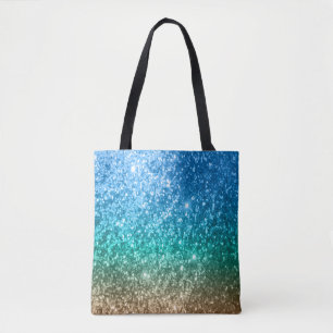 Blue, Green & Tan Glitter Design Tote Bag