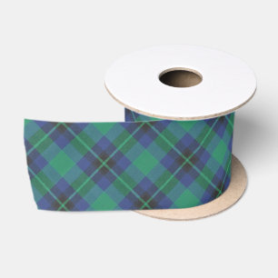 Blue Green Tartan Pattern Diagonal Diamond Plaid Satin Ribbon