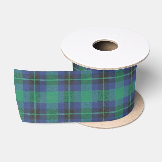 Blue Green Tartan Pattern Square Check Plaid Satin Ribbon (Spool)