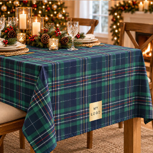Blue Green Tartan Plaid Business Logo Tablecloth