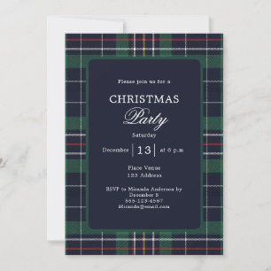 Blue Green Tartan Plaid Christmas Party Invitation