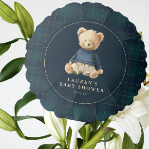 Blue Green Tartan Polo Bear Baby Shower Balloon