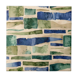 Blue, Green, Taupe Faux Masonry Ceramic Tile