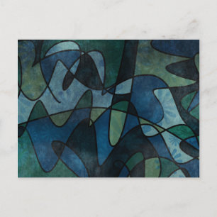Blue Green Teal Digital Stained Glass Abstract Art Postcard
