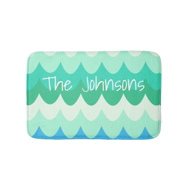 Blue, Green & Teal Geometric Sea Waves  Bath Mat (Front)