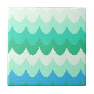 Blue, Green & Teal Geometric Sea Waves Ceramic Tile