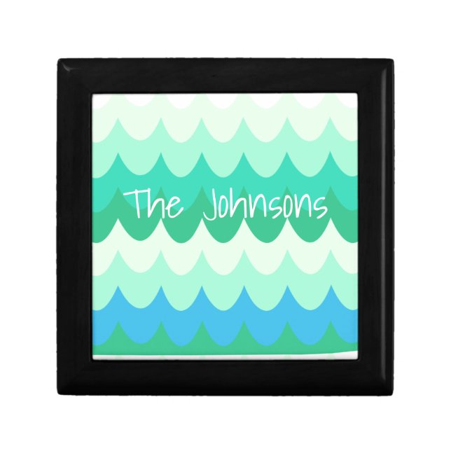 Blue, Green & Teal Geometric Sea Waves  Gift Box (Front)