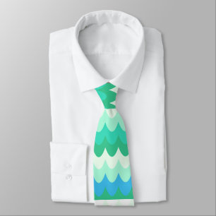 Blue, Green & Teal Geometric Sea Waves  Neck Tie