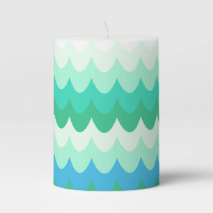 Blue, Green & Teal Geometric Sea Waves Pillar Candle