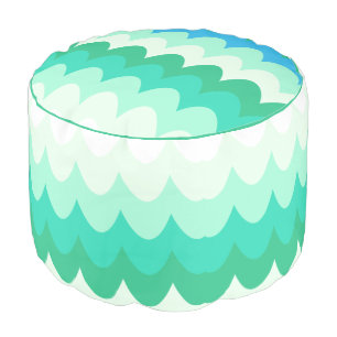 Blue, Green & Teal Geometric Sea Waves Round Pouf