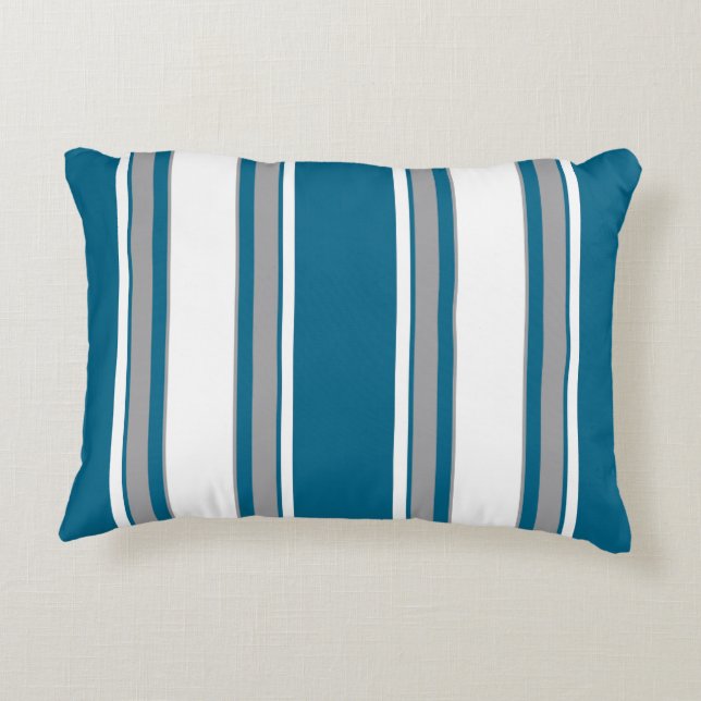 Blue-Green, Teal, Gray, White Stripes Accent Pillow (Back)