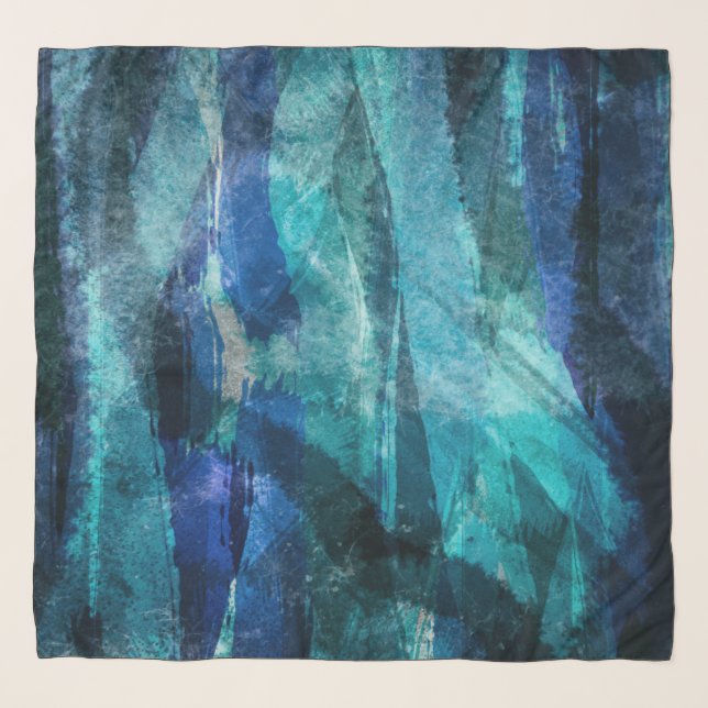 Blue Green Teal Modern Brush Stroke Abstract Scarf (Front)