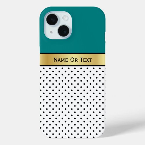 Blue Green Teal White Black Polka Dots Customized iPhone 15 Case