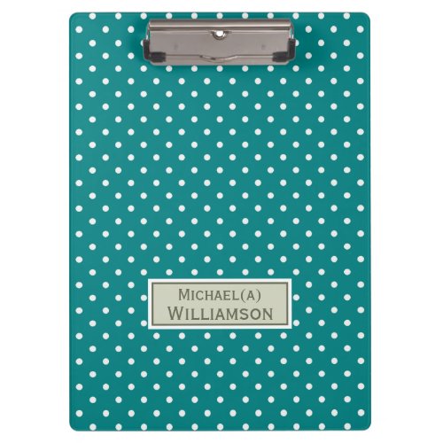 Blue Green Teal  White Polka Dots Custom Pattern Clipboard