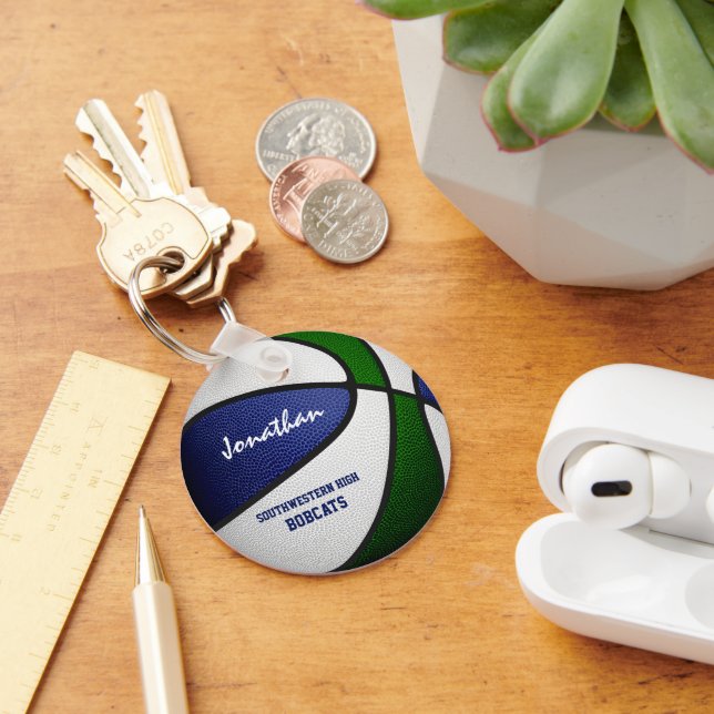 blue green team colors boys girls basketball keychain (Desk)