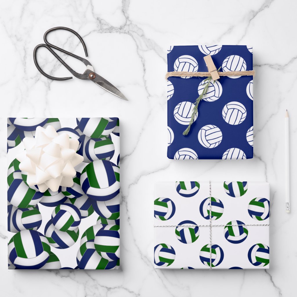 blue green team colors coordinating volleyball wrapping paper sheets